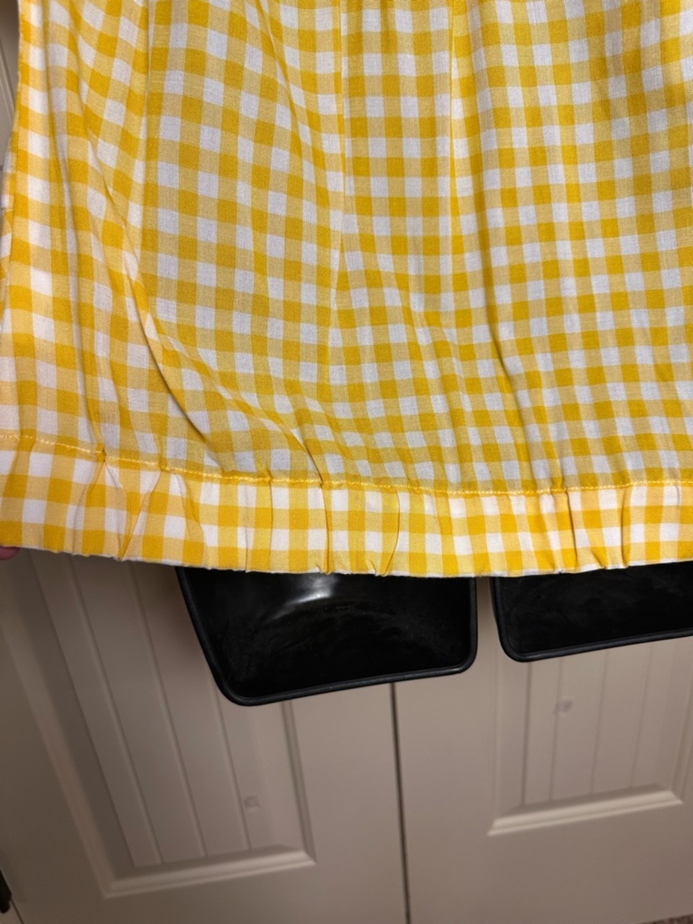 Kut From the Kloth Yellow White Gingham Picnic Plaid Short Sleeve V Neck Shirt S - Picture 11 of 14